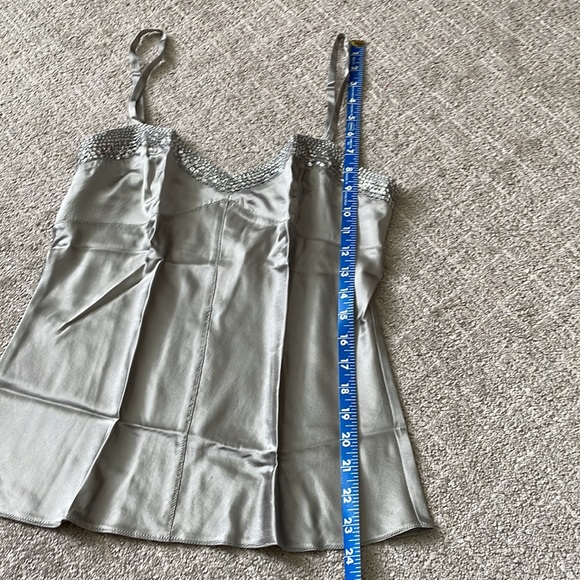 EXPRESS Silk Silver Tank with Sequins, Spaghetti Straps, Silvery Tank Top - Picture 13 of 13